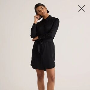 NWT Quince Classic Black Silk Shirt Dress